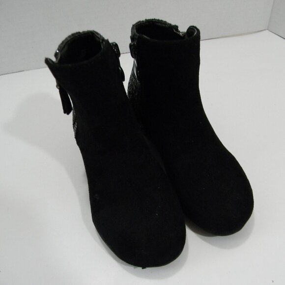 Link Black Ankle Boots Girls Kids Suede Glitter Zippered Heel NWOT - Picture 1 of 7